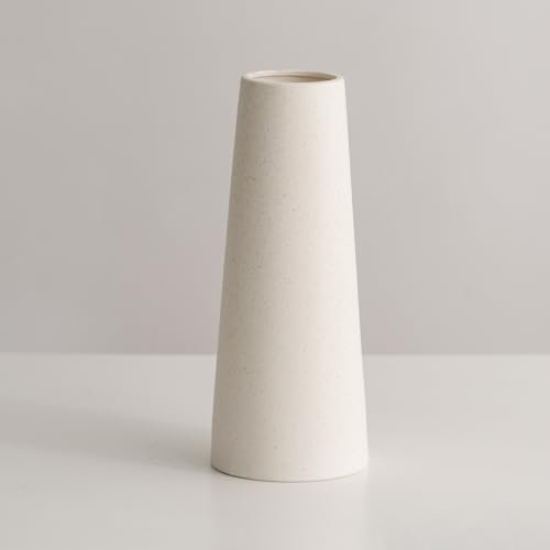 Vase Creme Weiß, Keramik Vase für Tischdeko Innenbereich, Modern Blumenvasen für Home Wohnzimmer Bauernhaus Esstisch Büro Dekor - 25 cm