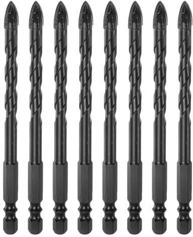 sourcing map 8pcs Concrete Masonry Drill Bits 8mm (5/16) Tungsten Carbide Tip Chrome Plated Long Triangle Cross Drill Bit for Ceramic Tile Brick Glass Plastic Wood, Black