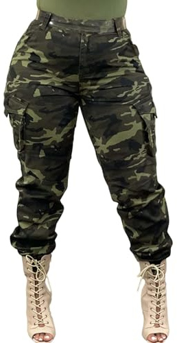 Vakkest Womens Camo Cargo Pants Camouflage Trousers Causal Army Fatigue Joggers Streetwear Plus Size Sweatpants