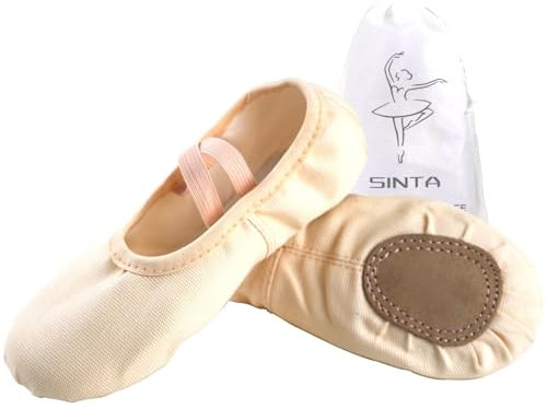 Sinta Balettskor professionell danstoffel yoga gymnastik delade tofflor balett platt kanvas lädersula för äldre flickor kvinnor, Hud, 25.5 EU