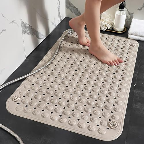 Duschmatte rutschfest 40x70cm,Antirutschmatte Dusche mit Saugnäpfen,Duscheinlage rutschfest mit Ablauflöchern,Badewannenmatte(Beige)