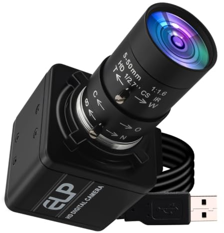 ELP Global Shutter USB Webcam - 1080P 90fps, Manual Zoom, Variable Focus, AR0234 Close-up Camera for Laptop