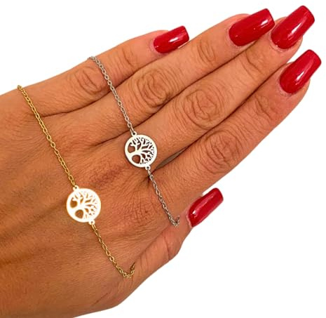 NataschaWoge® Lebensbaum Armband Damen Edelstahl – filigranes Armkettchen 16–21 cm verstellbar – in Gold oder Silber – wasserfest & nickelfrei – spiritueller Schmuck Geschenkidee