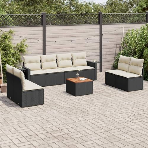 SECOLI Conjunto de muebles de jardín de ratán con espacio de almacenamiento, XXL, muebles de terraza, sofá de salón, grupo de asientos de ratán, muebles de esquina, juego de muebles de balcón, color