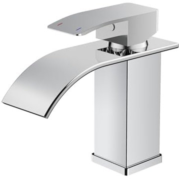 Rubinetto per Bagno FORIOUS, Rubinetto per Lavabo a Cascata in Nickel Spazzolato, Miscelatore Monocomando per Lavabo con Altezza del Beccuccio di 80 MM, Risparmio Idrico, Risparmio Energetico.