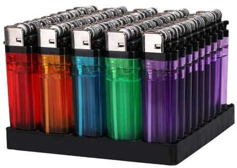 BML 50 x Disposable Lighters Multipack Windproof Adjustable Long Lasting Flame Child Safe Pocket Lighters for Candle Kitchen Daily Use Travel BBQ Lighter for Camping