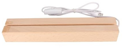 Wifehelper Holz-LED-Licht-Display-Sockel, Hölzerne Rechteckige LED-Lichter-Display-Basis, Warmes Licht, USB-Schnittstelle, Holz-Kunst-Lichter-Display-Sockel für Kristallglas, Acryl (18cm)