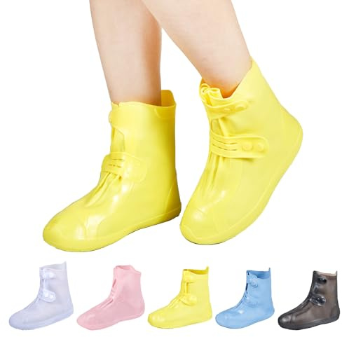 Dream Apparel Waterproof Rain Shoe Covers for Women Men, Non-Slip Reusable Foldable Boot Covers Rainproof Overshoes Over Shoes Galoshes (Yellow, Size XL)