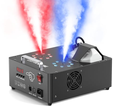 2000W Professional Fog Machine Dual Nozzle with 16 RGB LED, DMX Control Adjustable Smoke Direction, 2.5L Tank LCD Display 30000CFM for Halloween Christmas Stage DJ Party Club Events