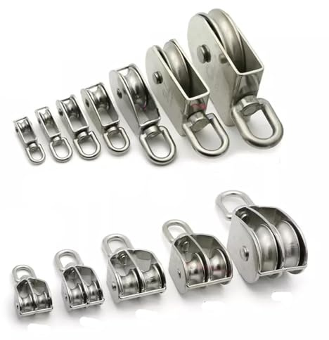 Umlenkrolle für Seile,M15-M100 Edelstahl Rollenrad Seilrolle Einzelner/Doppelrolle U-Nut-Rollenrad,Tragkraft 35-1500kg, Doppel Blockseilrolle Geeignet für Zuhause,Fitnessstudio,Outdoor