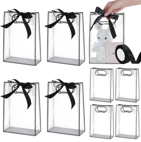 UNICRAFTALE 15 Stück Geschenktüte Durchsichtige Schwarze Geschenktüte 26cm Faltbar Geschenktüten Wiederverwendbare Geschenktüte Für Hochzeiten Geburtstage Partys Geschenke Für Halloween Weihnachten
