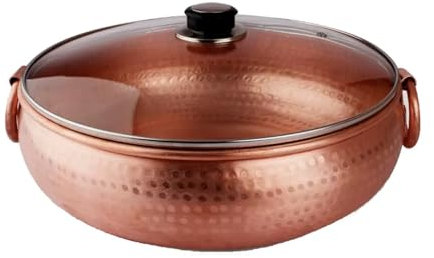 Kupfer Hot Pot Verdickt Reinem Kupfer Induktionsherd Gas Special Flachen Boden Kupfer Topf Geeignet Für Familie Abendessen Und Picknick Im Freien(34cm)