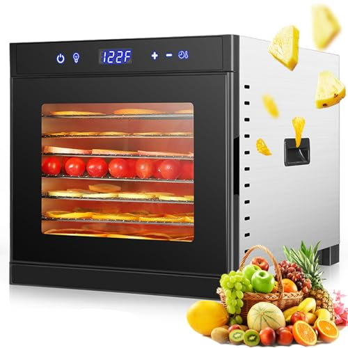 Deshidratador de Frutas con 8 bandejas de Acero Inoxidable, deshidratador de Alimentos de 700 W con Temporizador de 24 Horas y Temperatura Ajustable de 35 a 75 °C, deshidratador de Alimentos