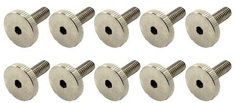 10 Pack 1/4-20 x 1 Inch Threads Socket Head 303 Stainless Steel Flat Knurled Thumb Screws Knobs