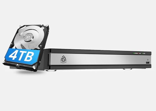 AKINGUAR Grabadora de video en red 4K PoE NVR de 16 canales H.265+ con disco duro de 4 TB, grabadora NVR para grabación 24/7, detección de humanos/vehículos, acceso remoto