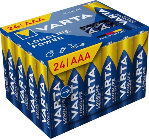 VARTA Piles AAA, lot de 24, Longlife Power, Alcalines, 1,5V, Cube, emballage recyclé à 90%, adaptées aux jouets, souris sans fil, lampes de poche, Made in Germany
