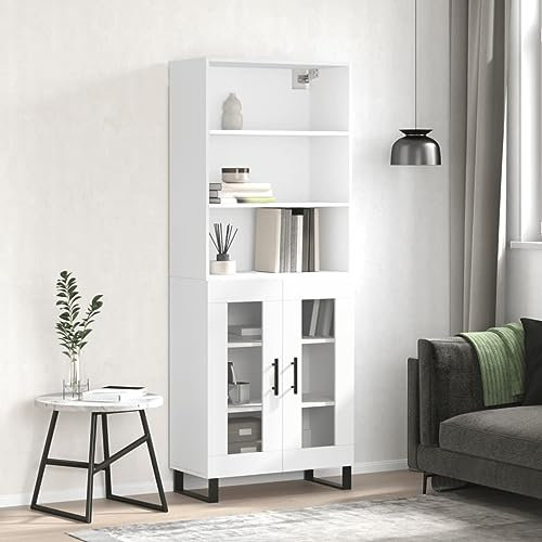 MOBCANT Highboard, Küchenbuffet Anrichte Vorratsschrank Buffetschrank Geeignet für Küche Wohnbereich Korridor Schlafzimmer Weiß 69,5x34x180 cm Holzwerkstoff