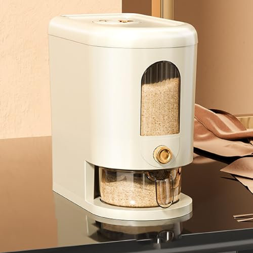 Jectse Rice Dispenser 5KG, Rice Storage Container with Measuring Cup, Dry Food Grain & Cereal Storage Container, Household Cereal Dispenser Bucket for Organising Home, Kitchen & Pantry
