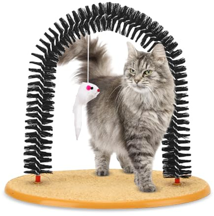 The Cat Arch Massage- Und Fellpflegebogen, Enthaarungsbogen Für Katzen 36×34 cm, Enthaarungsbogen Katze, Kratzpfostenmit Spielzeug Mäuschen Mit Katzenminze