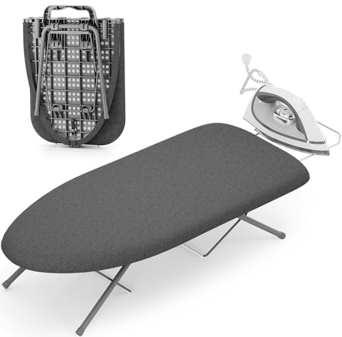 KINGBOARD Tabletop Ironing Board, Small Ironing Boards with Iron Rest, Folding Iron Board, Extra Thick Cover, Portable Tabletop Ironing Board with Non-Slip Feet, 30x12 Black