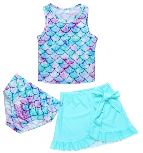 Alaiyaky Meerjungfrauen-Badeanzug-Set für Mädchen (DE/NL/SE/PL, Numerisch, 140, Regular, Stil C)