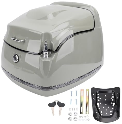 aqxreight Motorcycle Rear Case with Lock and Key Retro Waterproofing 38L ABS Metal Motorcycle Rear Luggage Case Universal Fit Top Box for Electric Bike Scooter (Grey)