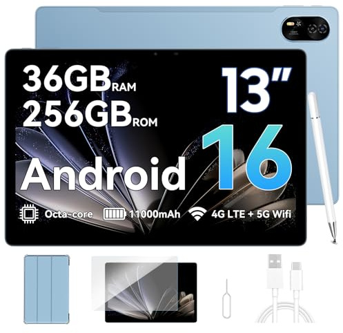 Blackview Android 16 Tablet 13 Zoll MEGA8,36GB RAM+256GB ROM,90Hz 2K FHD Großes Display,Gaming Tablet PC,Octa Core T620,50MP+13MP Dual AI Camera,11000mAh Akuu,4G LTE+5G WiFi/GPS/WideVine L1/Face ID