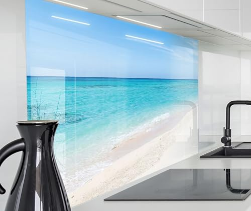 timalo Küchenrückwand Glasoptik | XXL 200 x 58 cm Strand, Meer, Blaues Wasser | Acryl Glas 2mm | Spritzschutz Wand für Herd, Küche Glasrückwand Acrylglas Wandpaneele Rückwandschutz Platte