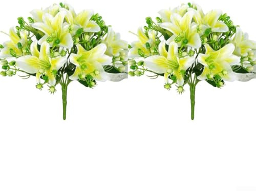 Niceminiwall Bouquet di giglio artificiale per la decorazione della casa, 9 fiori di seta, realistico, composizione di piante per matrimoni, feste, tavolo da pranzo, soggiorno, espositore floreale, in