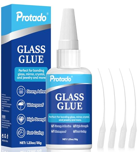 Protado Glass Glue, 35g Heavy Duty Super Strong Clear Glue, Waterproof Heat Resistant Adhesive for Glass Bonding, Repair, Crystal, Mirrors, Windows, Glassware, Crafts, DlY Kits