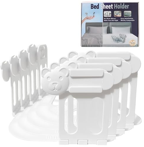 A1DIEE Bettlakenhalter, Spannbetttuch-Clips, groß, faltbar, 4 Stück, weiße Spannbetttuch-Clips mit rutschfester Unterseite, einfache Installation für alle Matratzendicken, halten Bettlaken fest und
