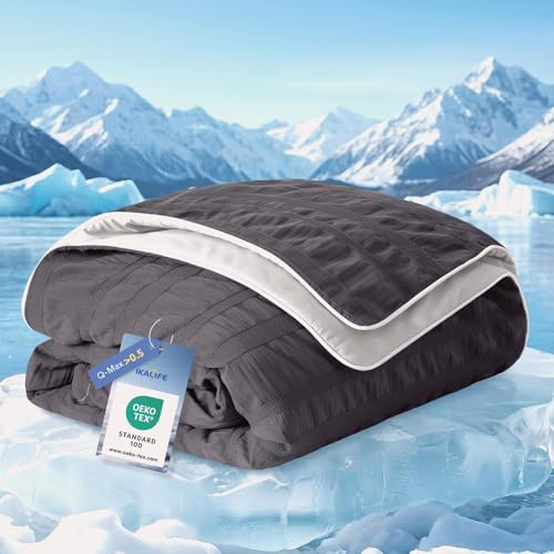 IKALIFE Kühldecke Bett für Menschen - Q-Max>0,5 Kühlende Decke Leichte Sommerdecke Kühlend Cooling Blanket Eisdecke zum Schlafen Kältedecke für Sommer Sleeping 200x220 cm Grau