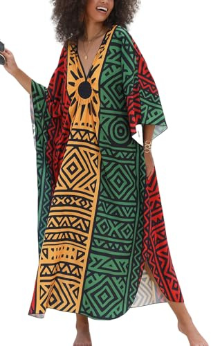 YouKD Bohemisk kofta för kvinnor, maxiklänning, strandklänning, täckning, lång kimono, råttar, en storlek, J Färg 0, en storlek
