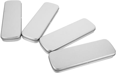 Beatifufu 4Pcs Student Stationery Case Pen Storage Case Tinplate Material Simple Elegant Design Curled Protection Silver Colour for School Use 7.98X2.48X0.86Inch