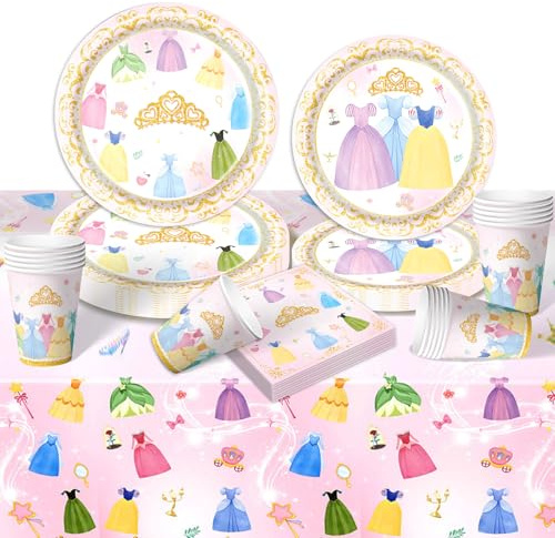Geburtstag Party Pappteller Kindergeburtstag- Prinzessin Partygeschirr Set Birthday Geburtstagsdeko Mädchen Junge Geschirr Party Tableware Supplies Kit Teller Tischdecke Servietten Tassen Kinder
