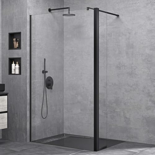 doporro Paroi de Douche à l'Italienne Transparent 140cm Verre Trempé 10mm | Pare-douche, Paroi 140x200cm, Partie Latérale 30cm, Stabilisateur Rectangulaire Noir, Profilé Noir, Bremen02K