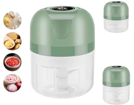 Electric Mini Food Chopper, 100ML+250ML Cups, Cordless Rechargeable Mini Onion Veg Cutter, Garlic Press Crusher, Portable Small Vegetable Processor for onion, garlic，Meat, Chili (Green, 250ML)