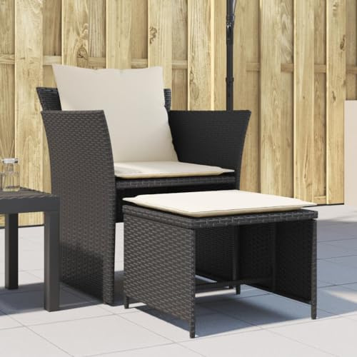 Teenpull Gartenstuhl mit Fußhocker Schwarz, Poly Rattan Loungesessel, Outdoor Möbel Set, Balkon Terrasse, gemütliche Sitzgelegenheit für Garten und Patio