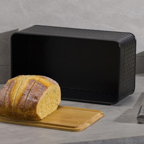 Gettimore Boîte à pain rustique en métal noir avec couvercle de planche à découper, récipient de rangement vintage en acier au carbone pour comptoir de cuisine, design compact et peu encombrant pour