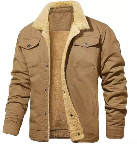Fleecefodrad cargojacka för män med för snyggt vintermode (XL brun)