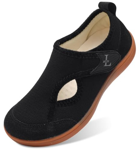 JIASUQI Barefoot Walking Shoes for Women Non-Slip Breathable Diabetic Slippers Wide Orthopedic Footwear Swollen Feet Elderly Shoes(Black 40,Size 7)