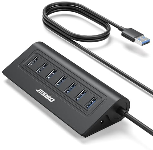 7 Port Aluminium Hub USB 3.0 avec Câble 100cm pour PC Bureau. Multiport USB 3.0 Hub avec 5Gbps, 5V 4A DC pour Laptop, MacBook, Souris, Claviers, Disques durs etc