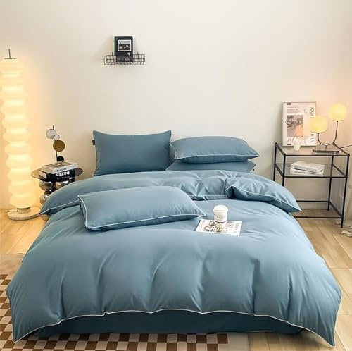Homxi Biancheria da Letto Completa 4 Pezzi, Copripiumino 200x230cm, Lenzuolo con Elastico 180x200cm con 2 Federe, Tinta Unita, Poliestere Traspirante, Blu Chiaro
