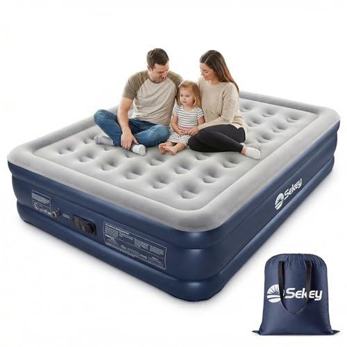Sekey Materasso Gonfiabile Matrimoniale XXL 203×152×46 cm, Letto ad Aria Alto con Pompa Elettrica Integrata, Durezza Regolabile, Letto Ospiti Stabile e Gonfiaggio Rapido
