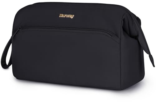 Narwey - Astuccio piccolo da donna, beauty case, borsa per cosmetici, borsa per trucchi, borsa da viaggio per make-up con ampia tasca aperta per donne e ragazze, A-nero., L