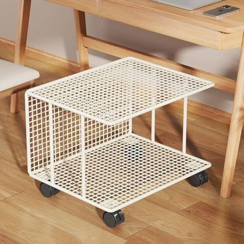 Printer Stand with 360° Lockable Wheels, 2-Tier Mobile Cart for Printers, Scanners, Heat Press - Under Desk Organizer