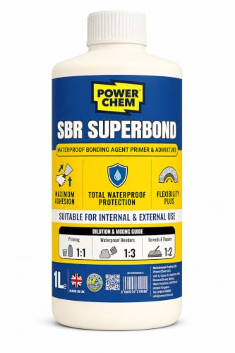 1L SBR Bonding Agent & Waterproof Admixture 4-in-1 Prep Seal Primer Render | Concrete Sealer Plaster Primer Mortar Additive for Internal External Render Floor Screed Damp Proofing & Crack Prevention