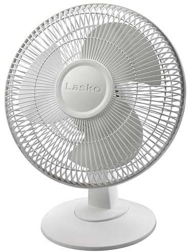 Lasko 12 Oscillating Table Fan for Home, Offices, Bedrooms, Living Rooms, 3-Speeds, Widespread Oscillation, Tilt-Back Fan Head, Portable, White, 2012