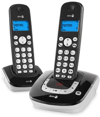 Doro Adapto 8r DECT Digital Cordless Twin Phone Set with Answer Machine - Black