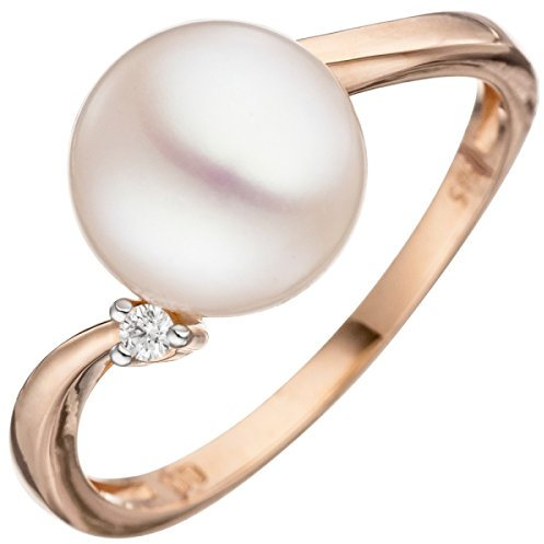 Jobo Damen-Ring aus 14 Karat 585 Rosegold mit großer Perle und Diamant Größe 60
